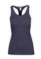 A plain navy heather ladies' FINCH Racerback Singlet, featuring a soft, lightweight, and athletic fit with a cool heathered look. The 130gsm top is made from a 50% Cotton, 50% Polyester blend, ideal for training, marathons, activewear, or layering.