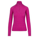 Bright magenta heathered ladies half zip top with high neck and raglan sleeves