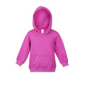 Fuchsia pink heather pullover hoodie with kangaroo pocket and ribbed cuffs on white background