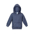 Heather navy blue kids hoodie with kangaroo pocket and drawstring hood on white background