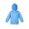 Sky blue heather kids hoodie with kangaroo pocket and ribbed cuffs on white background