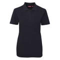 Black Plain MATHILDA women's short-sleeve polo shirt in durable poly-cotton pique knit, featuring easy-care and comfortable fabric, ideal for uniforms and custom embroidery.