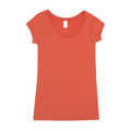 Coral marl scoop neck t-shirt with cap sleeves and vintage appearance laid flat on white background