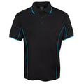 Black Aqua Addison men's quick-dry Podium Cool polo shirt with contrast piping, moisture-wicking technology, and UPF protection, ideal for sports and corporate uniforms.