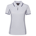 White Navy Addison ladies quick-dry moisture-wicking polo shirt with contrast piping detail, made from pique knit fabric for sports, team uniforms, and workwear.