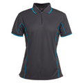 Charcoal Aqua Addison ladies quick-dry moisture-wicking polo shirt with contrast piping detail, made from pique knit fabric for sports, team uniforms, and workwear.