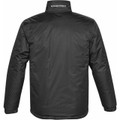 Charcoal thermal shell jacket back view with stand collar and Stormtech branding on neck