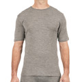 Grey marle merino wool short sleeve crew neck t-shirt with smooth ribbed neckline