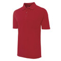Burgundy red short sleeve polo shirt with collar and chest pocket on white background