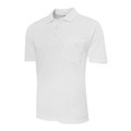 White short sleeve polo shirt with chest pocket and button placket