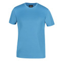 Sky blue kids crew neck short sleeve polyester sports tee with smooth flat front panel