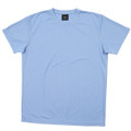 Sky blue kids crew neck short sleeve polyester sports tee with subtle textured mesh fabric, flat lay