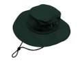 Bottle green kids wide-brim surf hat with black drawstring cord and metal eyelets, heavy brushed cotton