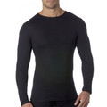 Black merino wool long sleeve thermal top with crew neckline and fitted silhouette