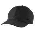 Black five panel baseball cap with curved peak and structured crown ideal for embroidery decoration