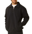 Man wearing black half-zip fleece pullover with fold-over collar and ribbed cuffs