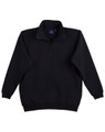 Black plus size quarter-zip pullover sweater with ribbed cuffs and hem, flat lay packshot