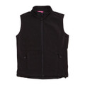 Black sleeveless softshell vest with full zip closure and zippered side pockets