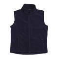 Navy ladies softshell vest with stand collar, full zip closure and side pockets