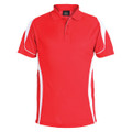 Bright red polo shirt with white contrast panels on sleeves and sides, featuring quick-dry fabric and collar