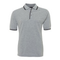 Grey marle polo shirt with black contrast tipping on collar and sleeves