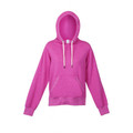 Orchid pink heather pullover hoodie with white contrast drawstrings and kangaroo pocket
