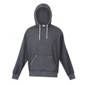 Charcoal heather pullover hoodie with white contrast drawstrings and kangaroo pocket
