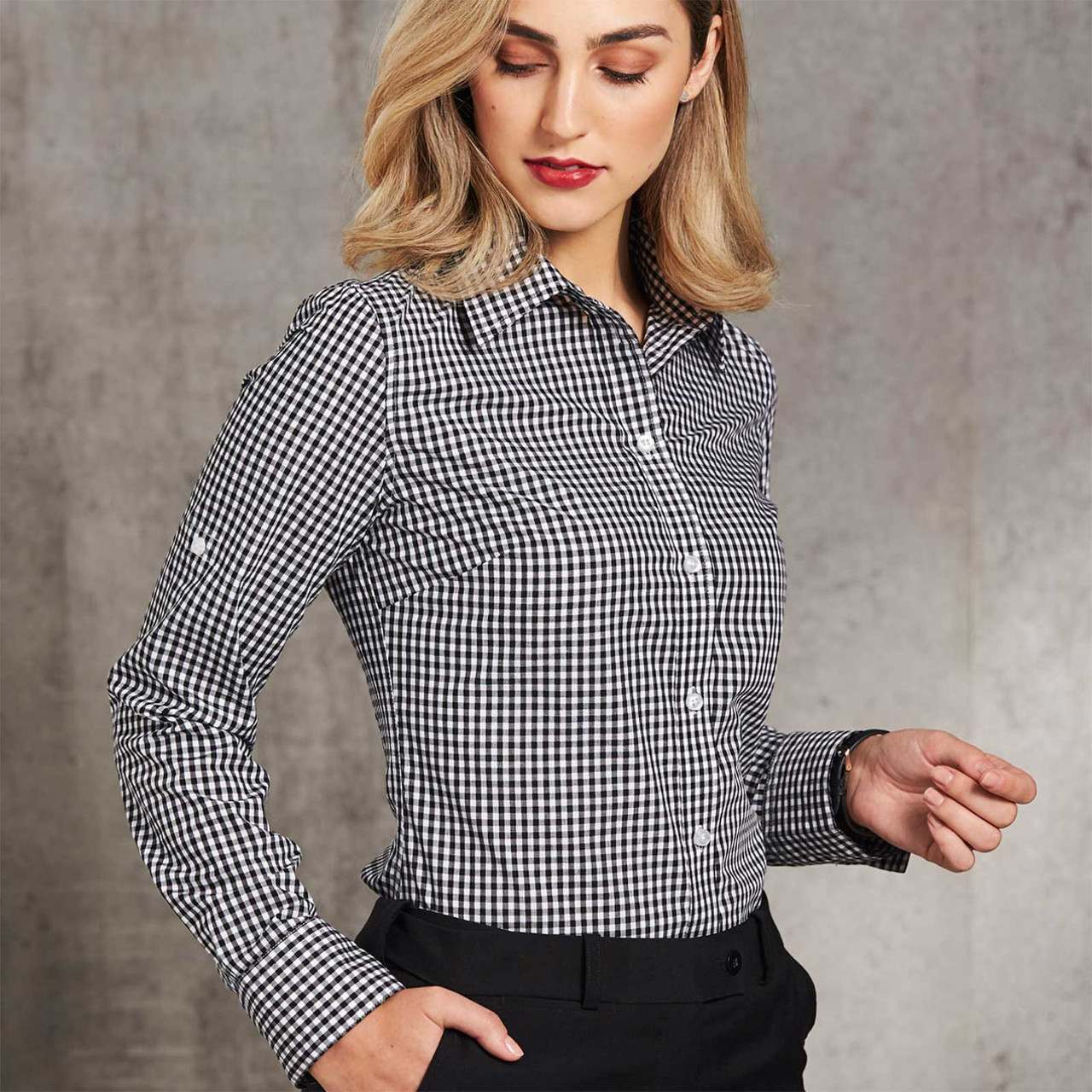 Ladies Gingham Check Long Sleeve Shirt | Blank Clothing
