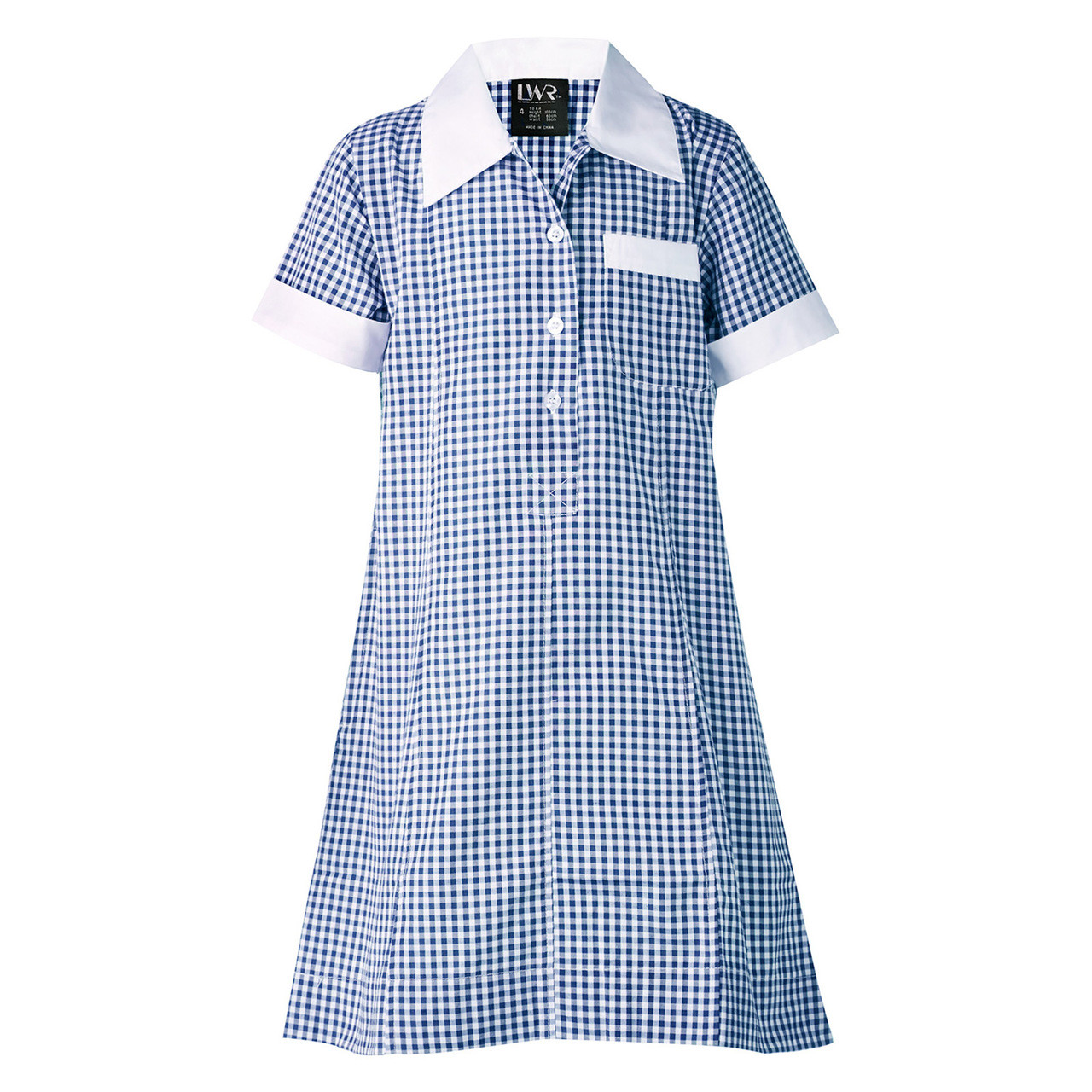 blue checked school dress