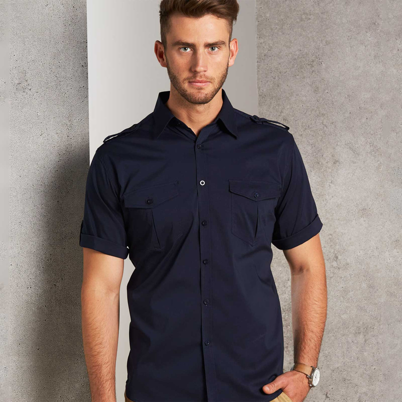 Mens Short Sleeve Military Shirt 