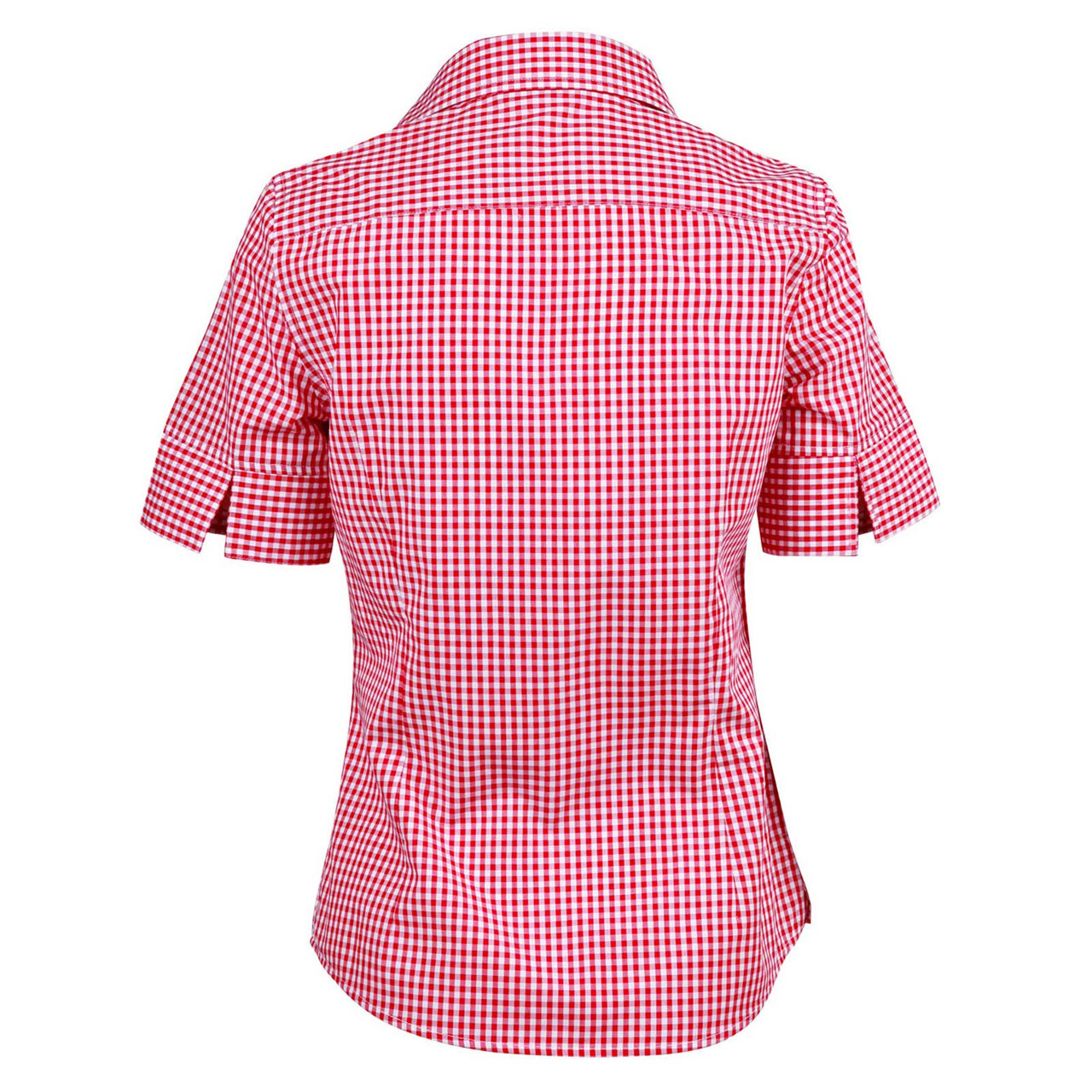 Ladies Gingham Checkered Short Sleeve 