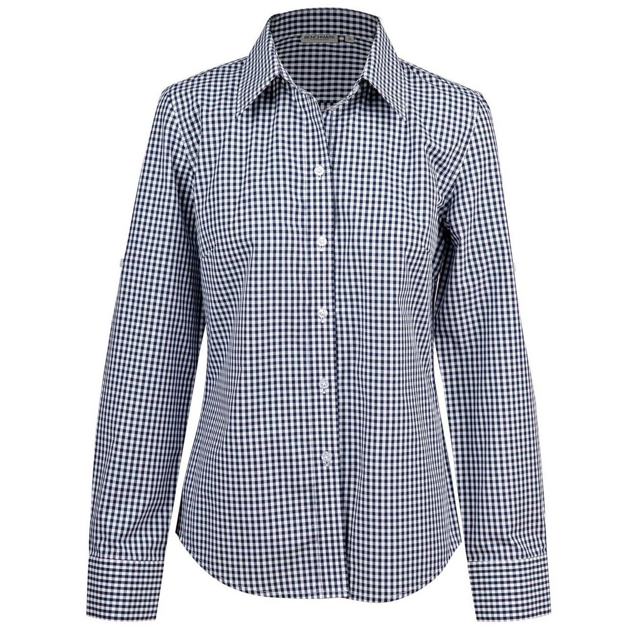 Ladies Gingham Checkered Short Sleeve 