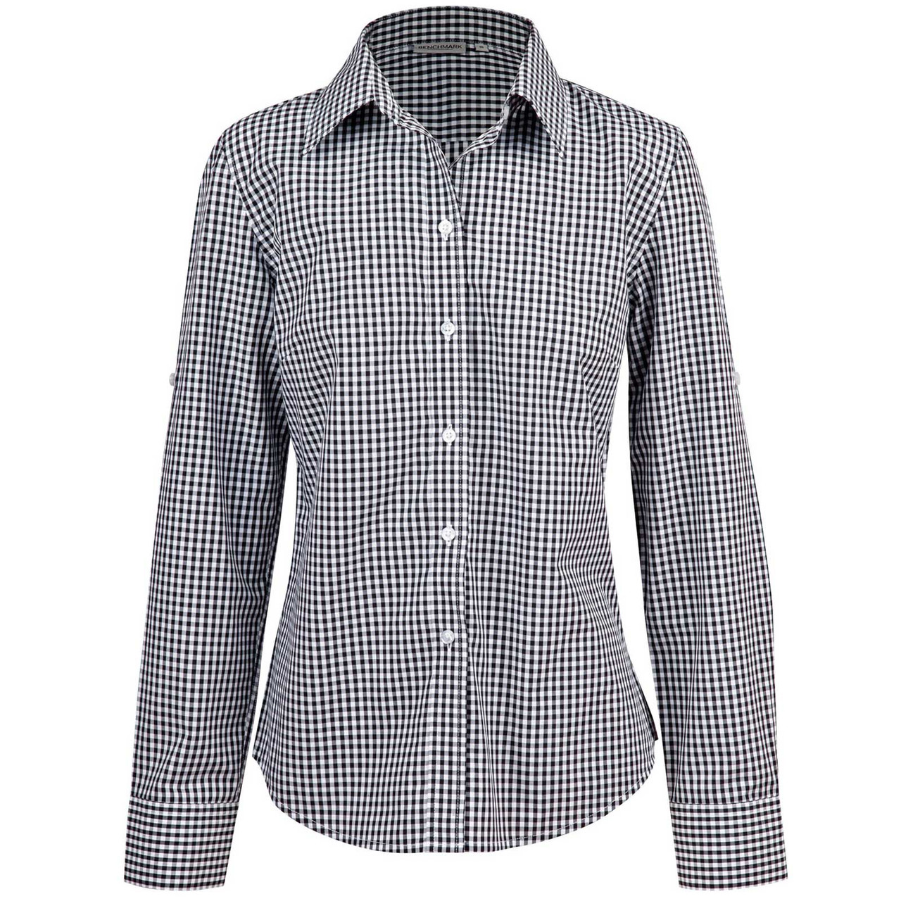 Ladies Gingham Checkered Short Sleeve 