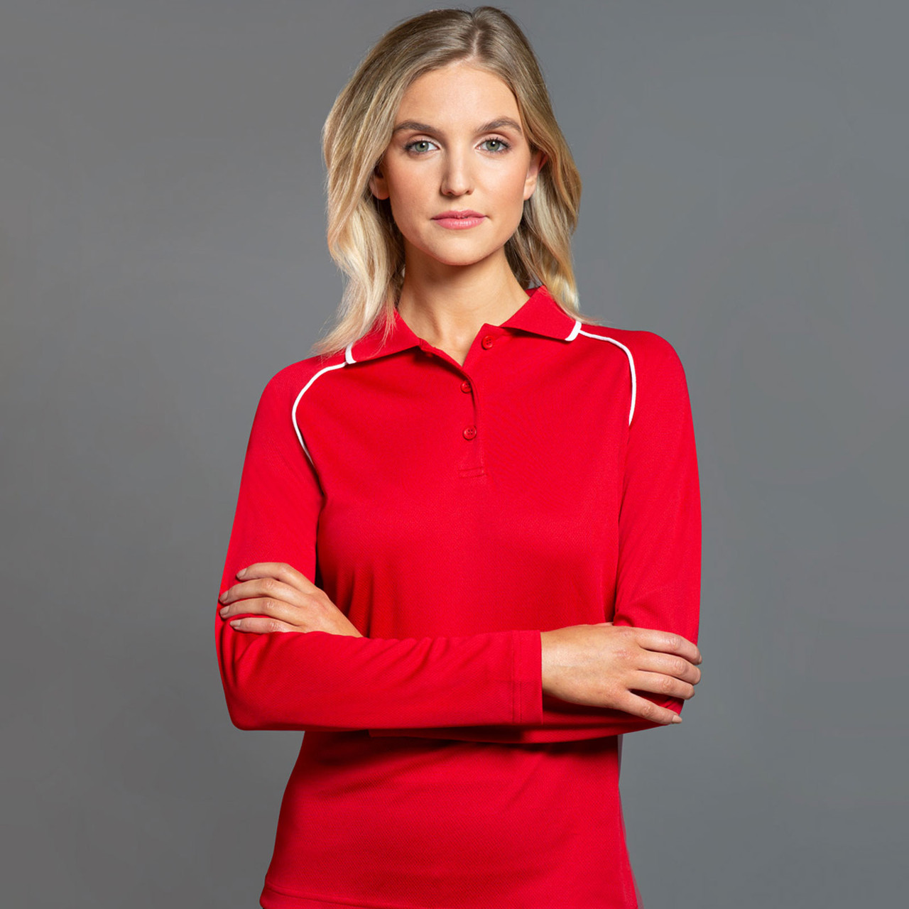 Ladies CoolDry Long Sleeve Contrast Piping Polo Shirt | Shop Online