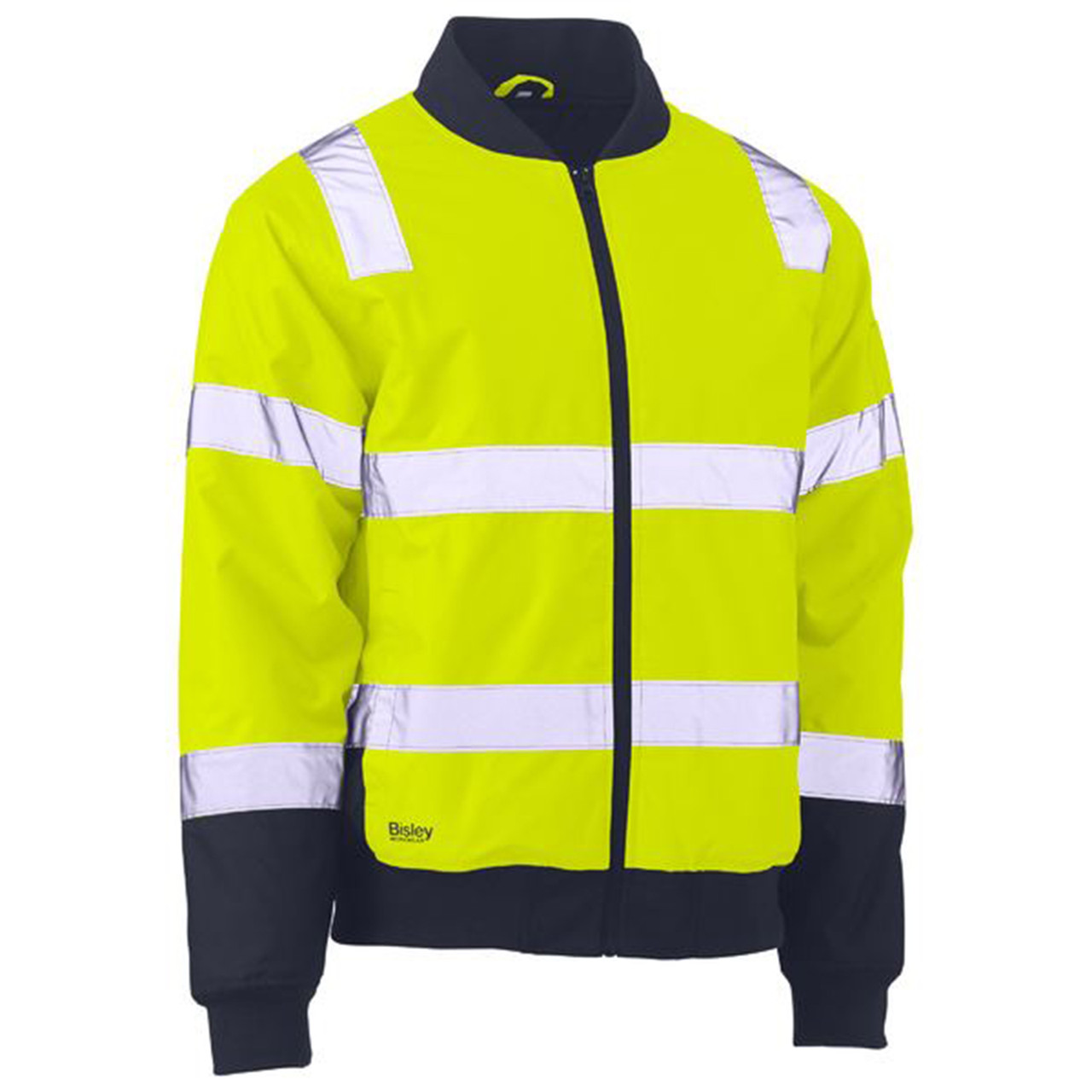 Bisley Mens Taped Two Tone Hi Vis Waterproof Bomber Jacket | Padded Lining