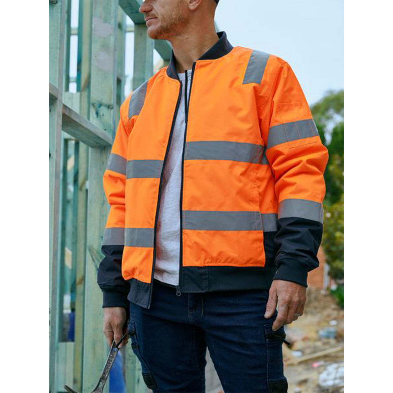 Bisley Mens Taped Two Tone Hi Vis Waterproof Bomber Jacket | Padded Lining