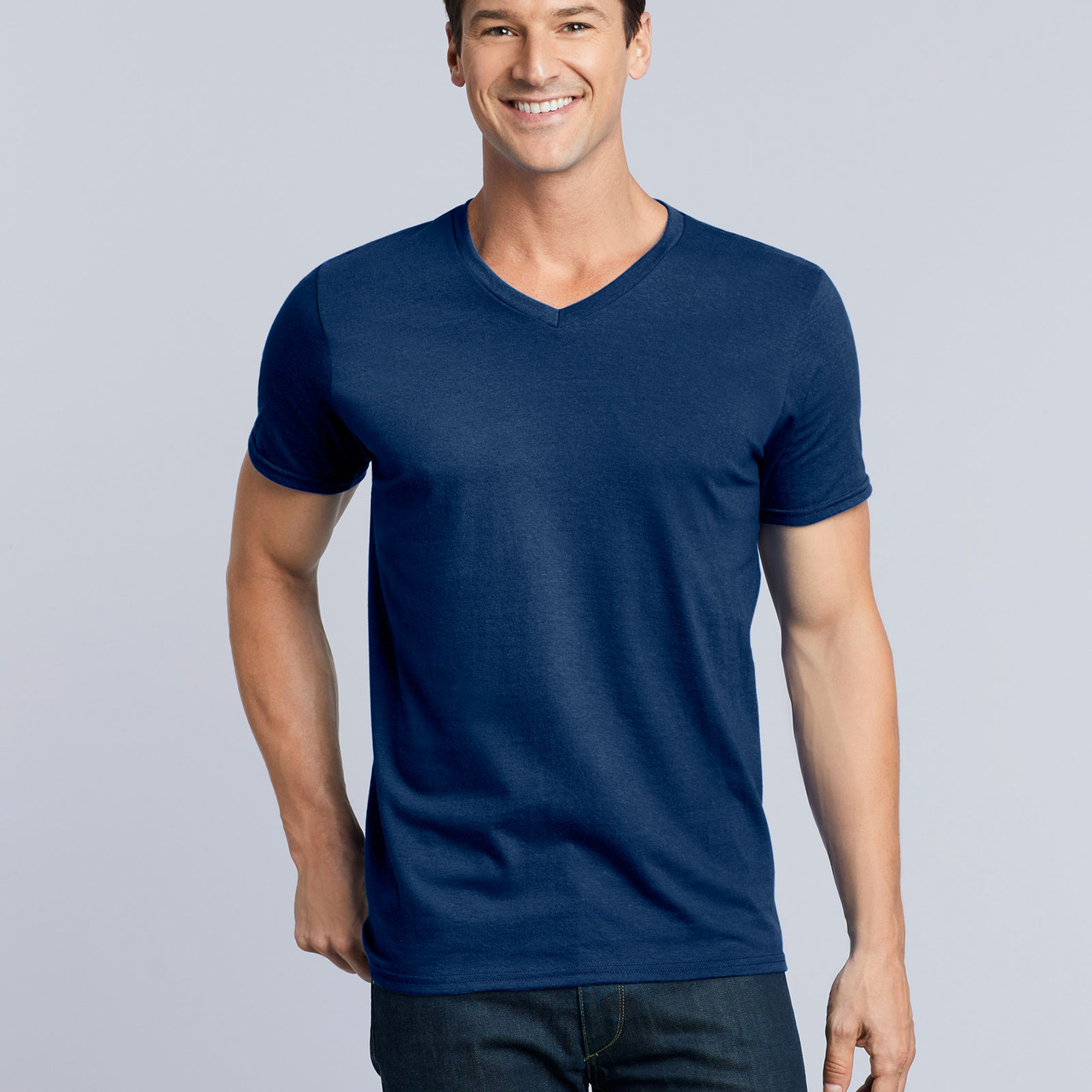 mens blue v neck t shirt