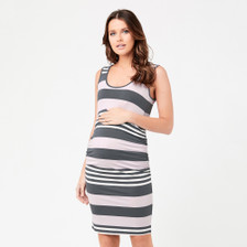 Ripe Maternity Stripe Nursing Tube Dress - Lilac/Steel/White