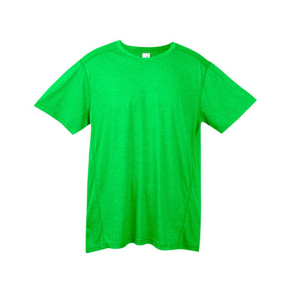 Bright green heather crew neck t-shirt with short sleeves and smooth print-ready front panel