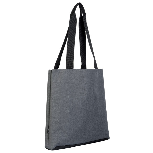 Charcoal grey tote bag with black contrast handles and gusset, featuring flat decorating panel