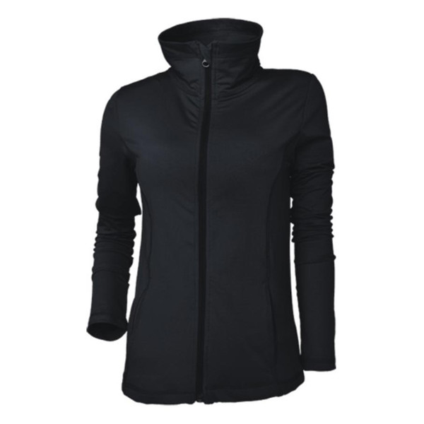 Black ladies stretch jacket with full zip and high collar for active wear