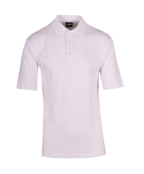 White cotton jersey polo shirt with three-button placket and short sleeves
