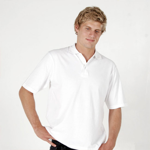 White cotton jersey polo shirt with short sleeves and classic collar design