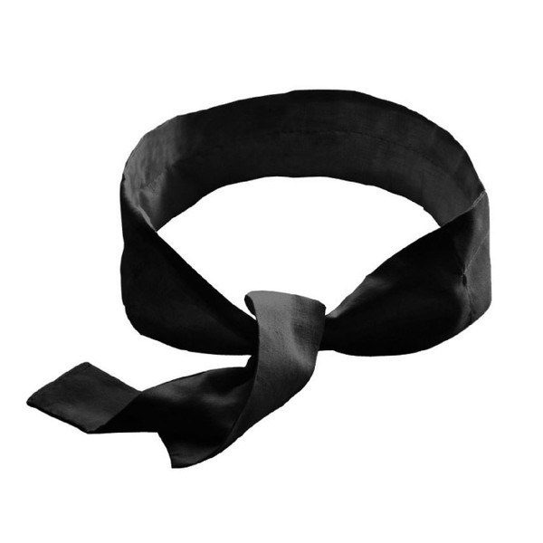 Black chef bandana with cooling crystals and tie closure, shown flat with knotted ends