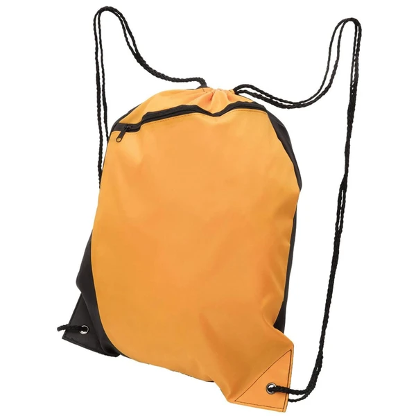 Gold polyester drawstring backpack with black contrast trim and reinforced corner eyelets