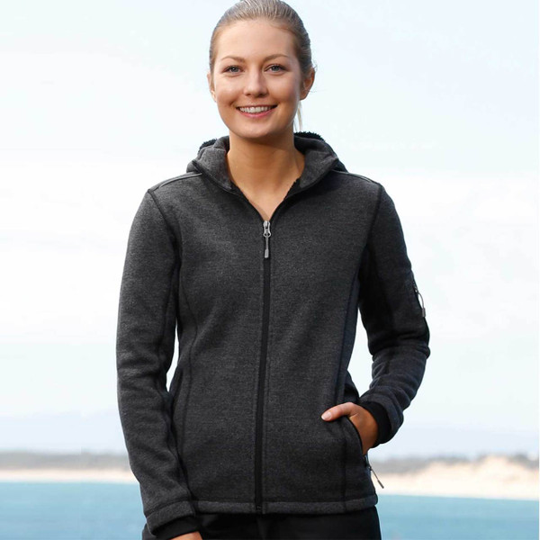 Ladies Heather Black Bonded Fleece Jacket with thumb holes