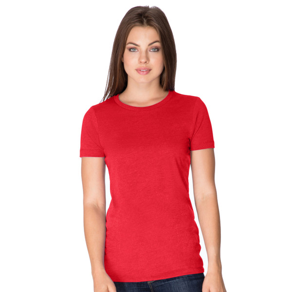 Bright red women's crew neck tee with short sleeves and classic fitted silhouette