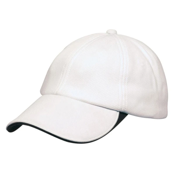 White quick-dry baseball cap with contrasting black undervisor and piping detail