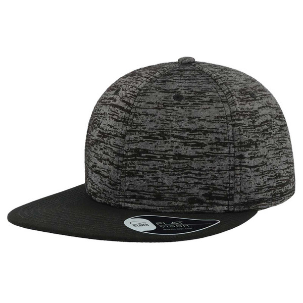 Charcoal grey melange crown snapback cap with black flat peak and structured six-panel construction