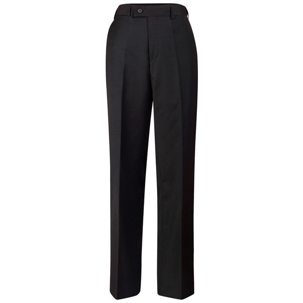 Black wool blend business pants with front pleats and pressed centre creases